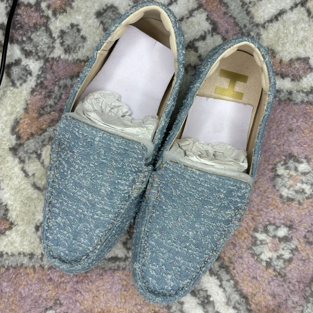 Hush Puppies Cora Loafer 6 Blue Denim Tweed Preppy Slip On Flats Shoes Twee New